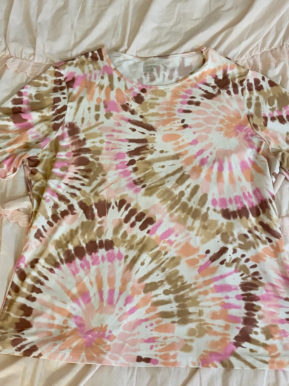 LAnd’s End Tie-Dye long sleeve Sleeve UV Top - Pink, Peach & Brown